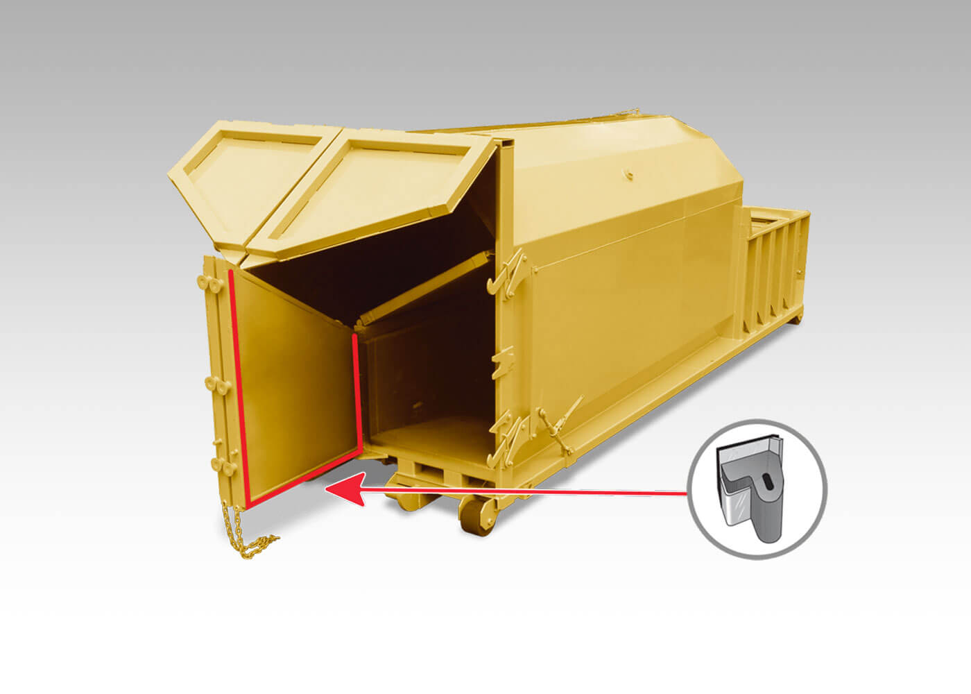 Dual compartment self contained trash compactor with two sections and sealed rear door