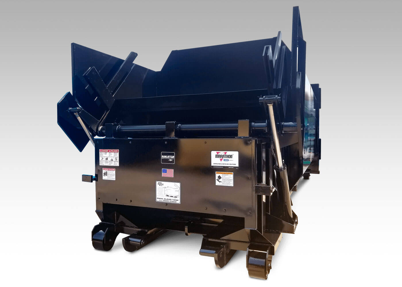 Marathon RJ-250WD self contained trash compactor for commercial compaction with hydraulic container pickup lifter