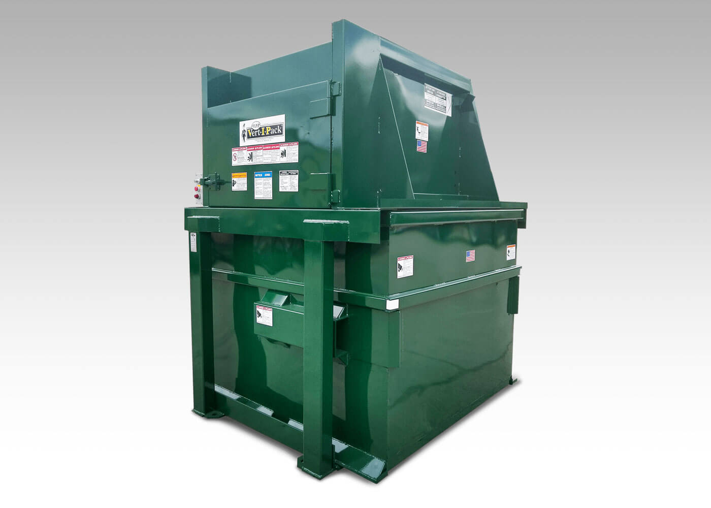 VertiPack front load or rearl oad trash compactors for front or rear load trash trucks pickup