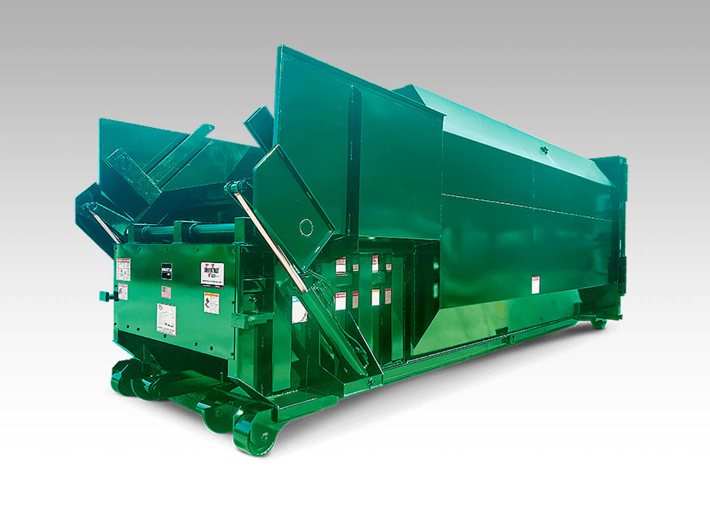 Trash compactors with integrated container can lifter and dumper with built-in tipper