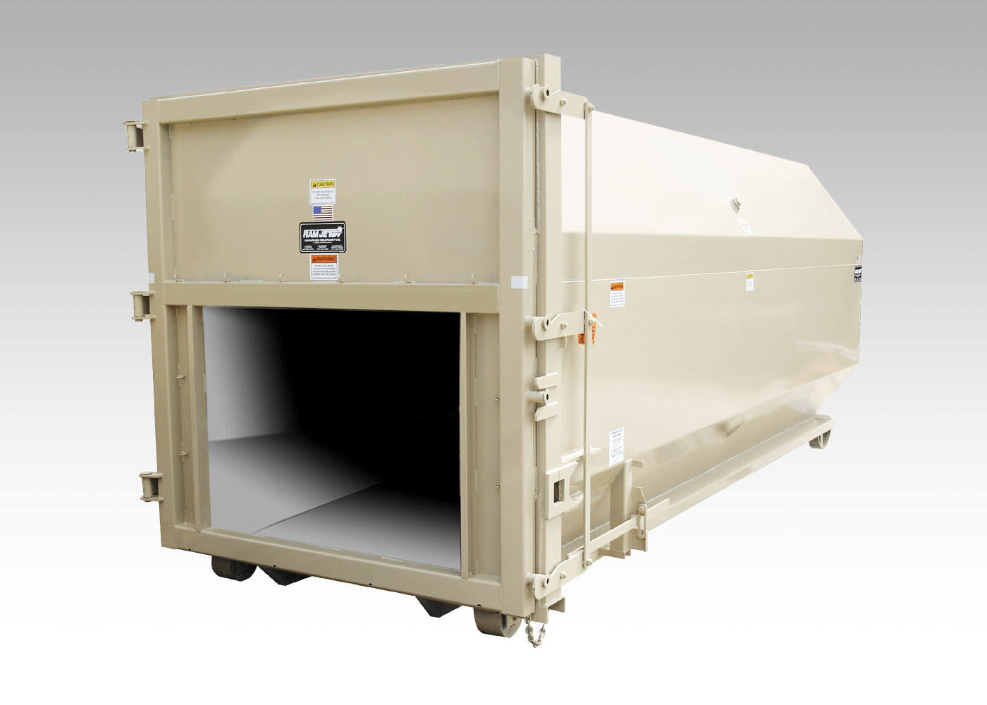 Octagon shaped trash compactor containers for rolloff trucks