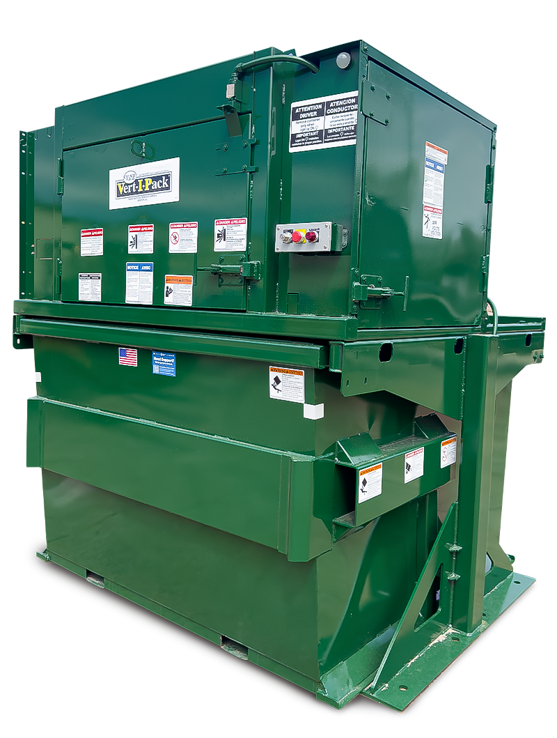Vert-I-Pack compactor for frontload and rear load containers